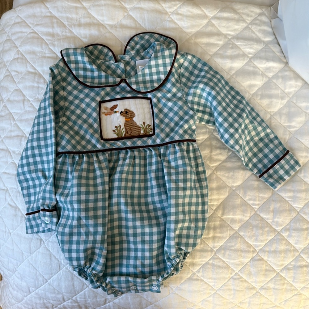 Smocked dog and mallard bubble 18 months- never worn-